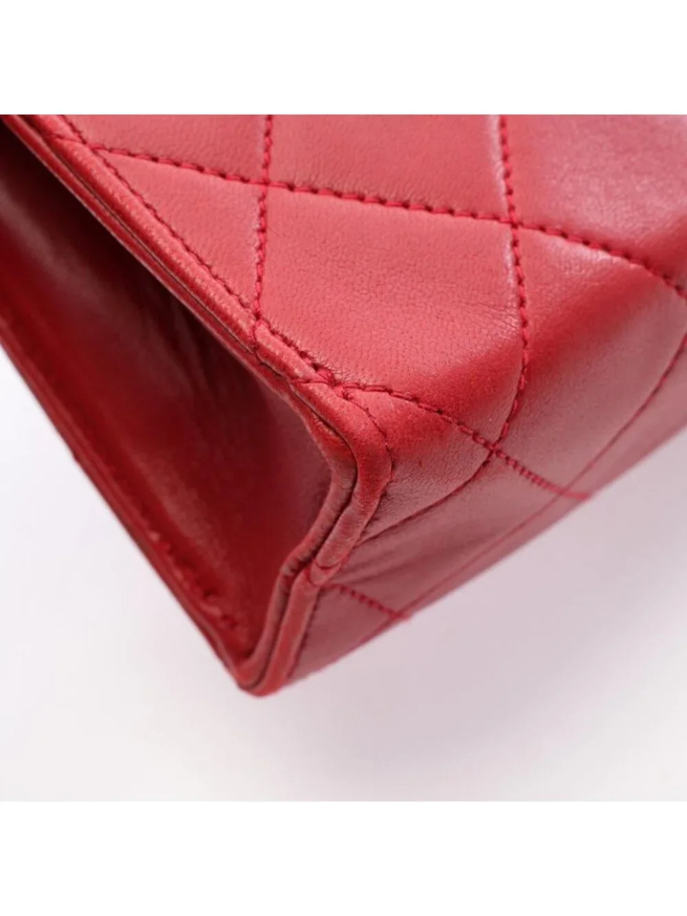 Chanel Shoulder Bag Quilted Big CC Logo Red Lambskin CC Chain